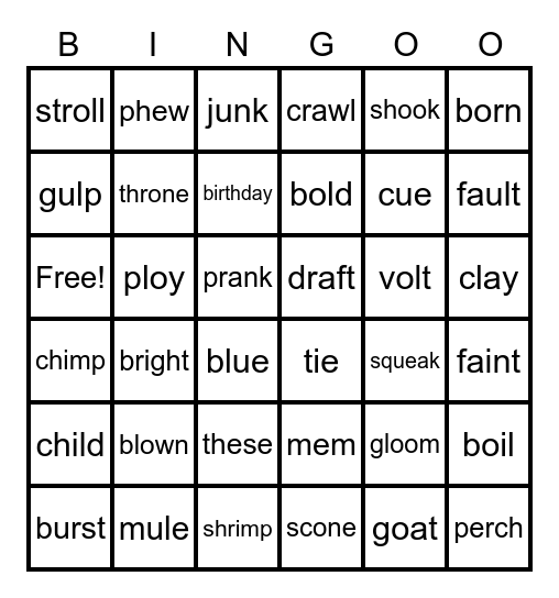 Yellow Bingo Card