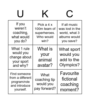 UK Coaching Celebration Event Bingo Card