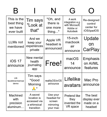Untitled Bingo Card