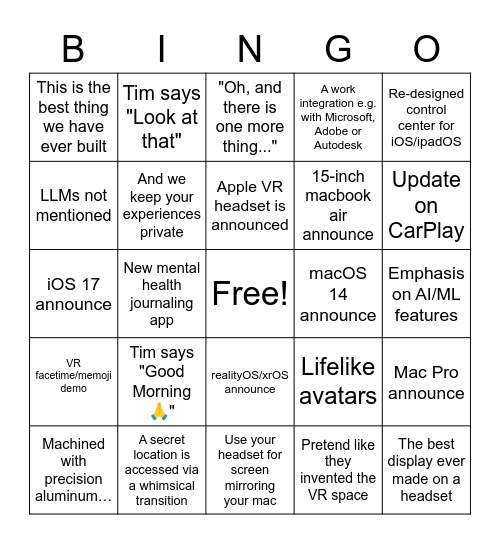 Untitled Bingo Card