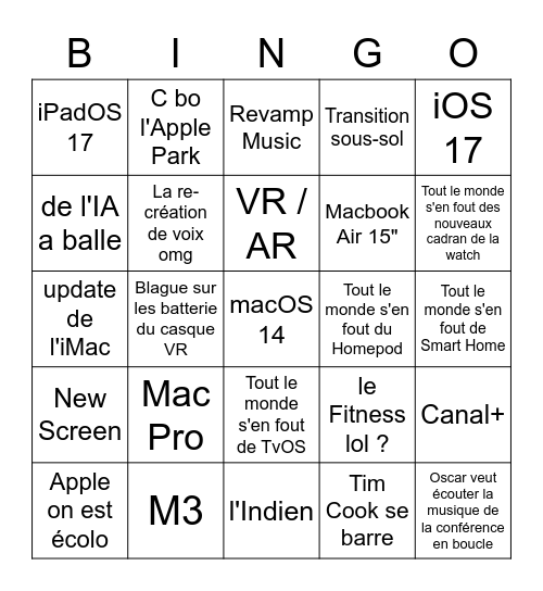 WWDC 2023 L Bingo Card