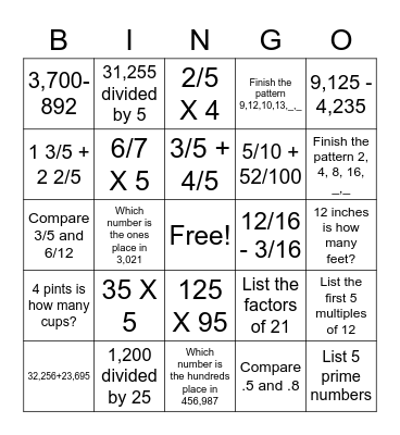 Math Fun Bingo Card