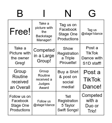 Stage One BINGO! Bingo Card