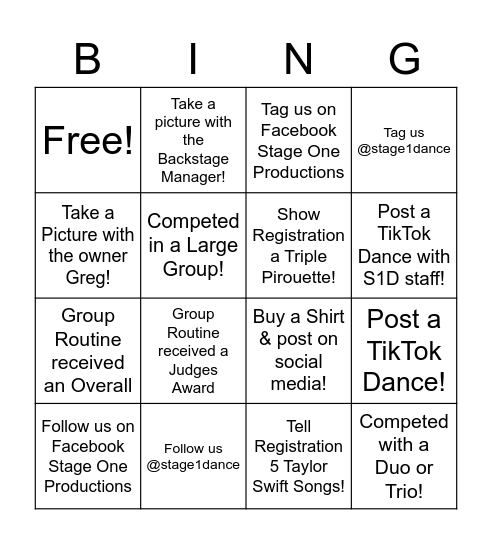 Stage One BINGO! Bingo Card
