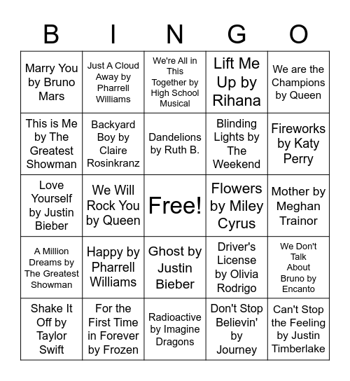 Music Bingo! Bingo Card