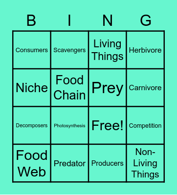 Ecosystems BINGO Card