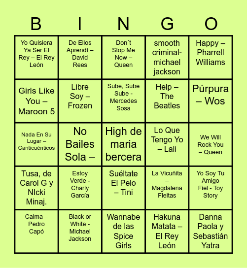 BINGO MUSICAL - CUMPLE GERO NRO 13 Bingo Card