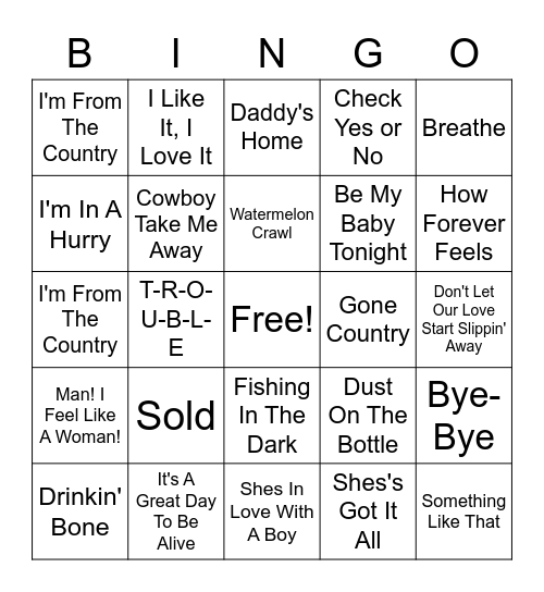 1990s Country Hits! Bingo Card