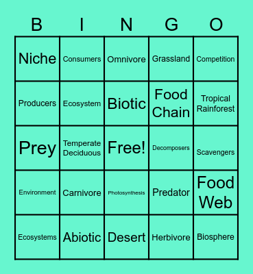 Ecosystems BINGO Card