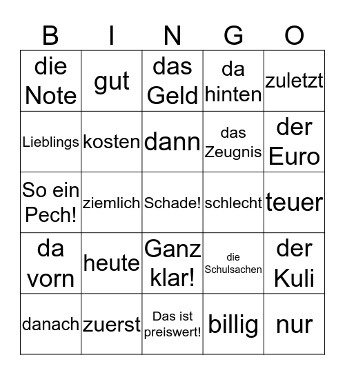 Kapitel 4 Bingo Card