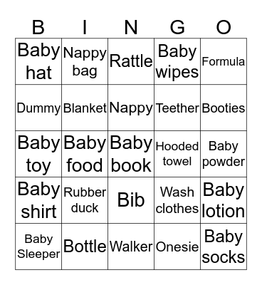 Baby Bingo  Bingo Card