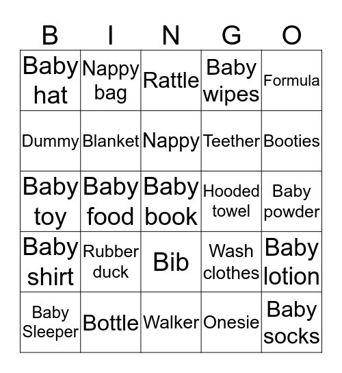 Baby Bingo  Bingo Card