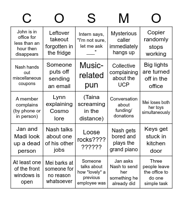 Cosmo Bingo Card