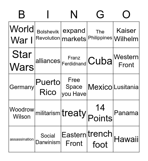 Global Conflict Bingo Card