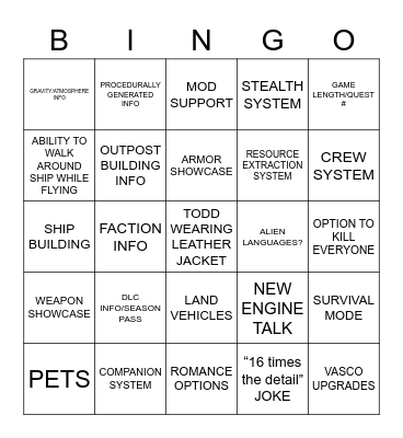 STARFIELD SHOWCASE Bingo Card