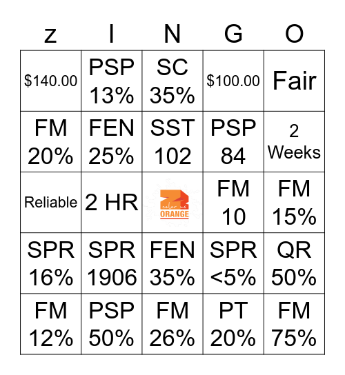 ZTERS Bingo Card