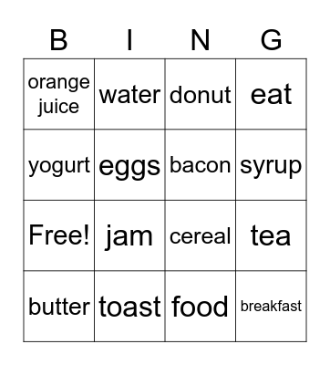 Breakfast Food Bingo Card