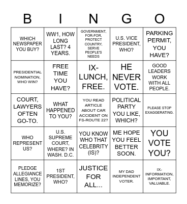 ASL 2 UNIT 8 GRAMMAR Bingo Card