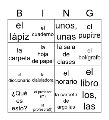 Bingo Chapter 2B Bingo Card