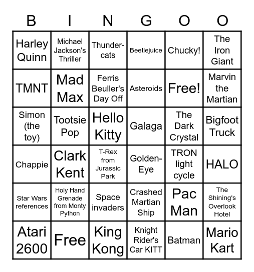 Ready Player One Bingo Card