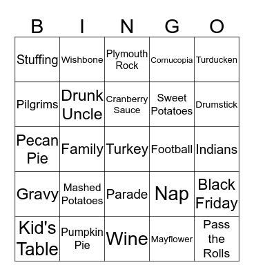 Thanksgiving Bingo Card