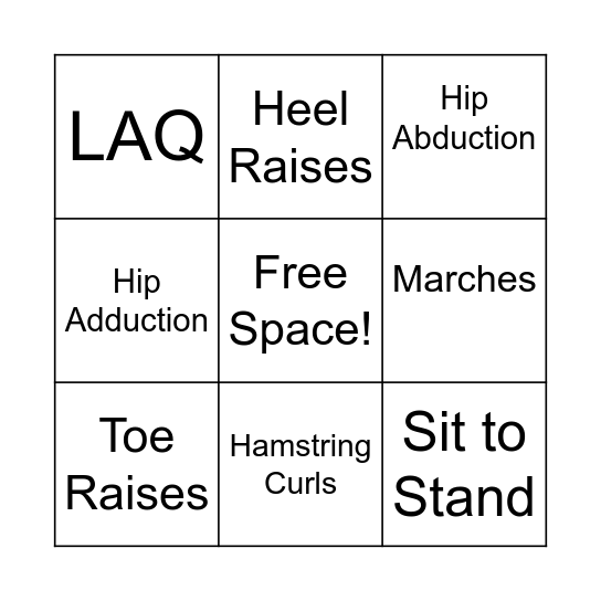 Exercise Bingo Card