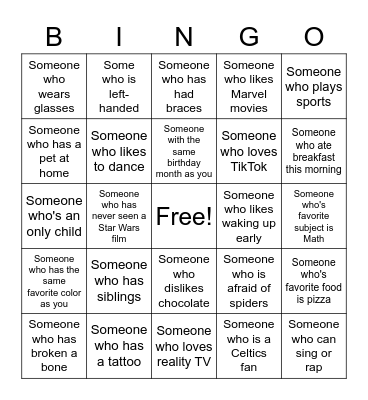 Human Bingo Card