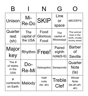 Choir Bingo Card
