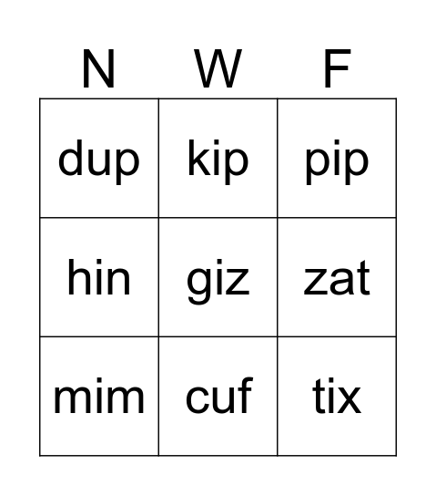 Kindergarten Bingo Card