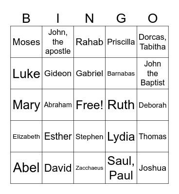 Bible Characters Bingo Card