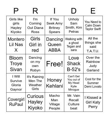 Pride Music Bingo Card