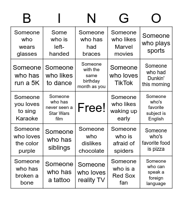 Human Bingo Card