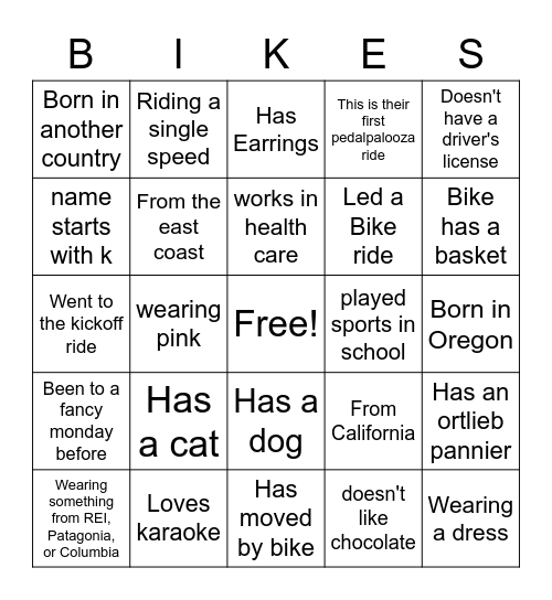 Fancy Mondays Bingo Card