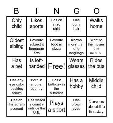 CLASSMATE BINGO Card