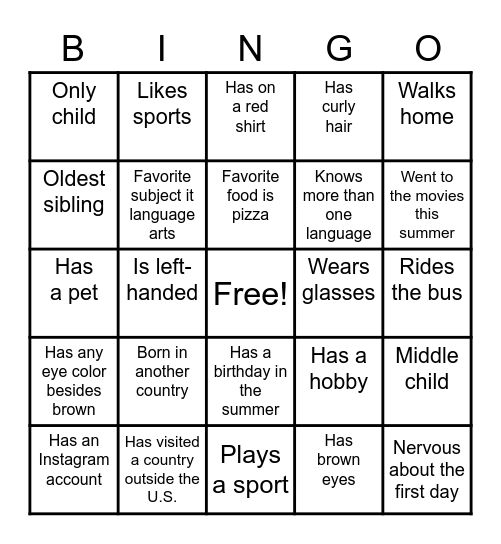 CLASSMATE BINGO Card