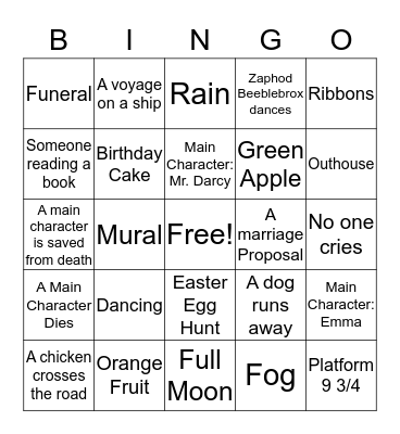 Pride & Prejudice Bingo Card