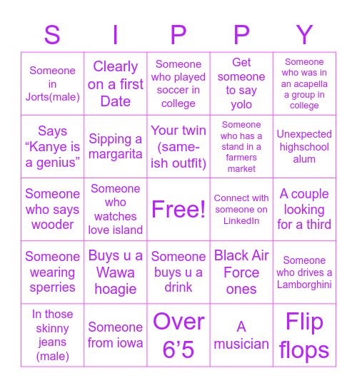 SIPS !! Bingo Card