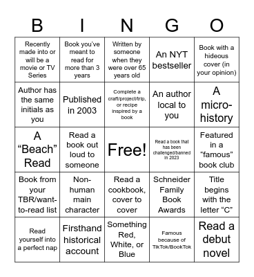 Book Bingo Summer 2023 Bingo Card