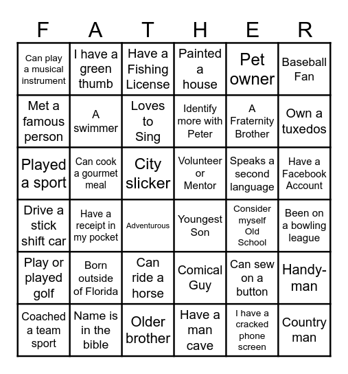 Father's Day Celebration Bingo Card