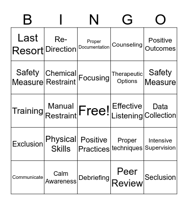Restraint & Restrictive Bingo Card