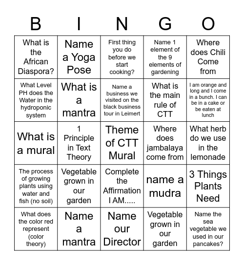 CTT Audubon Bingo Card