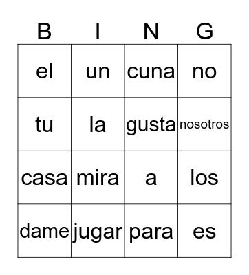 Palabras Brillantes # 1 Bingo Card
