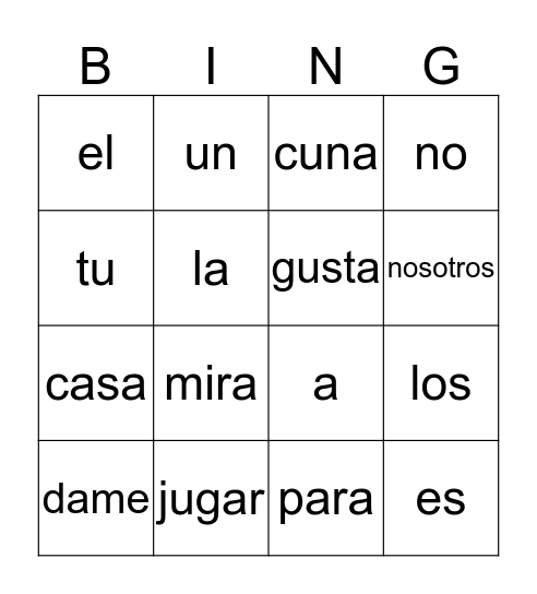 Palabras Brillantes # 1 Bingo Card