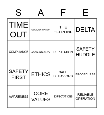 DELTA SAFETY DAY BINGO Card
