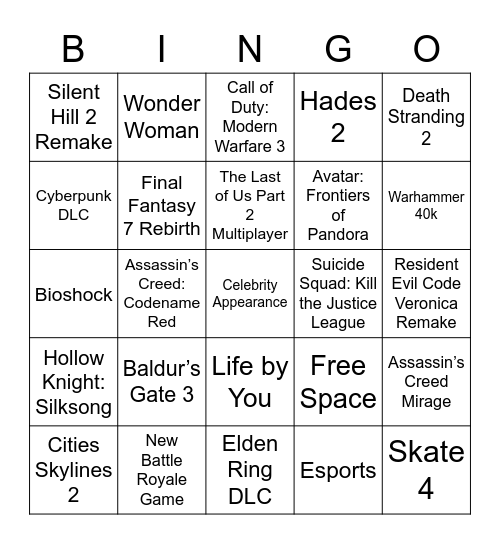 Geoff Fest Bingo Card