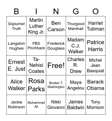 Influential Black Figures Bingo Card