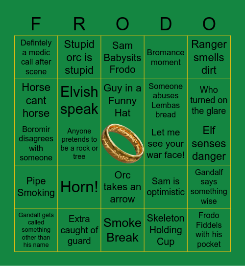 Lord of the Rings Bingo Card