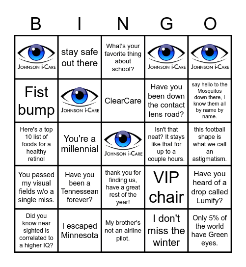 J O H N S O N  i-Care Bingo Card