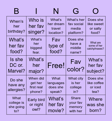 Dhruvi’s Graduation Bingo Card