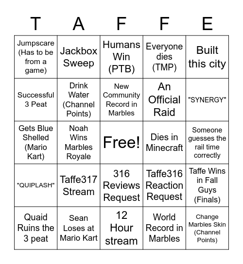 Yee Bingo 2 Electric Boogaloo Bingo Card